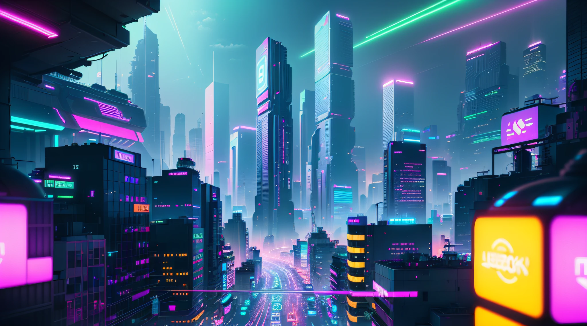 brightly lit cityscape with neon lights and traffic in the foreground, detailed neon cyberpunk city, cyberpunk vibrant colors, futuristic street, neon megacity in the background, futuristic city street, dreamy colorful cyberpunk colors, cyberpunk cityscape, cyberpunk background, in a futuristic cyberpunk city, neon city in the background, cyberpunk lights, background cyberpunk city, cyberpunk city background, cybernetic city background