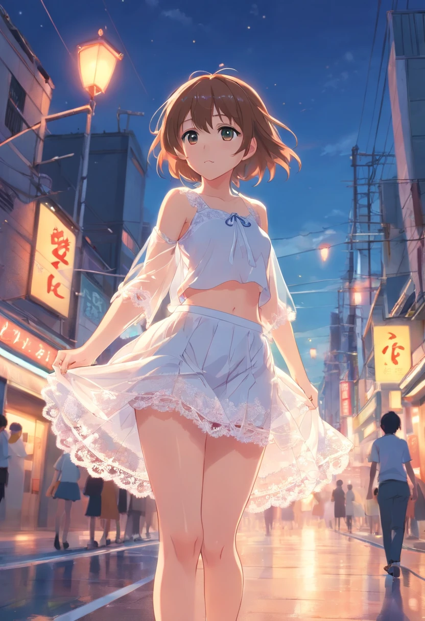 a cute li,White the_Skirt、full body Esbian、see -through、lacy clothing、see -through,Open_lingerie,A skirt that flutters in the wind,Open_breast enhancement,,