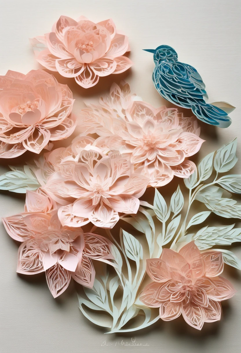 A craft hydrangea is embroidered with delicate flower and bird motifs,Such as peonies、chrysanthemums、Peacocks, etc。