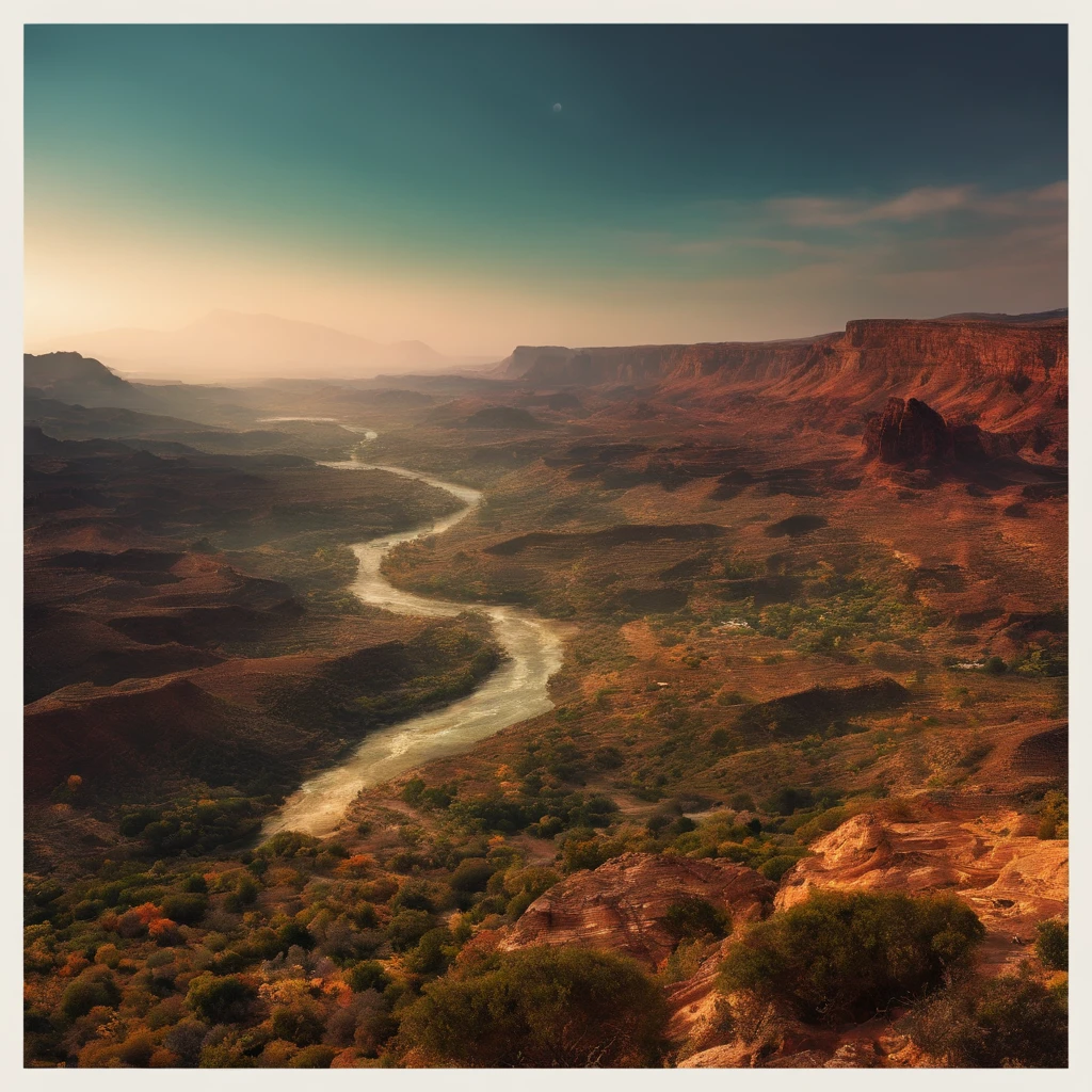 (best quality,4k,8k,highres,masterpiece:1.2),ultra-detailed,realistic,(vivid colors:1.1),wide-angle,horizontal,majestic,mesmerizing,grand,immense,awe-inspiring,spectacular,panoramic,untouched nature,gigantic cliffs,deep,deep canyons,stretching,unfathomable depths,multi-layered rocks,majestic colors,diverse vegetation,green forests,desert-like,dry,arid,sunlit,shining brightly,natural wonder,scenic beauty,sunrise,sunset,mountains in the distance,majestic river,flowing serenely,far-reaching view,peaceful atmosphere,towering heights,colossal formation,awe-struck,tranquil silence,vast expanse,distant horizon,magnificent landscape,surrounded by nature's beauty