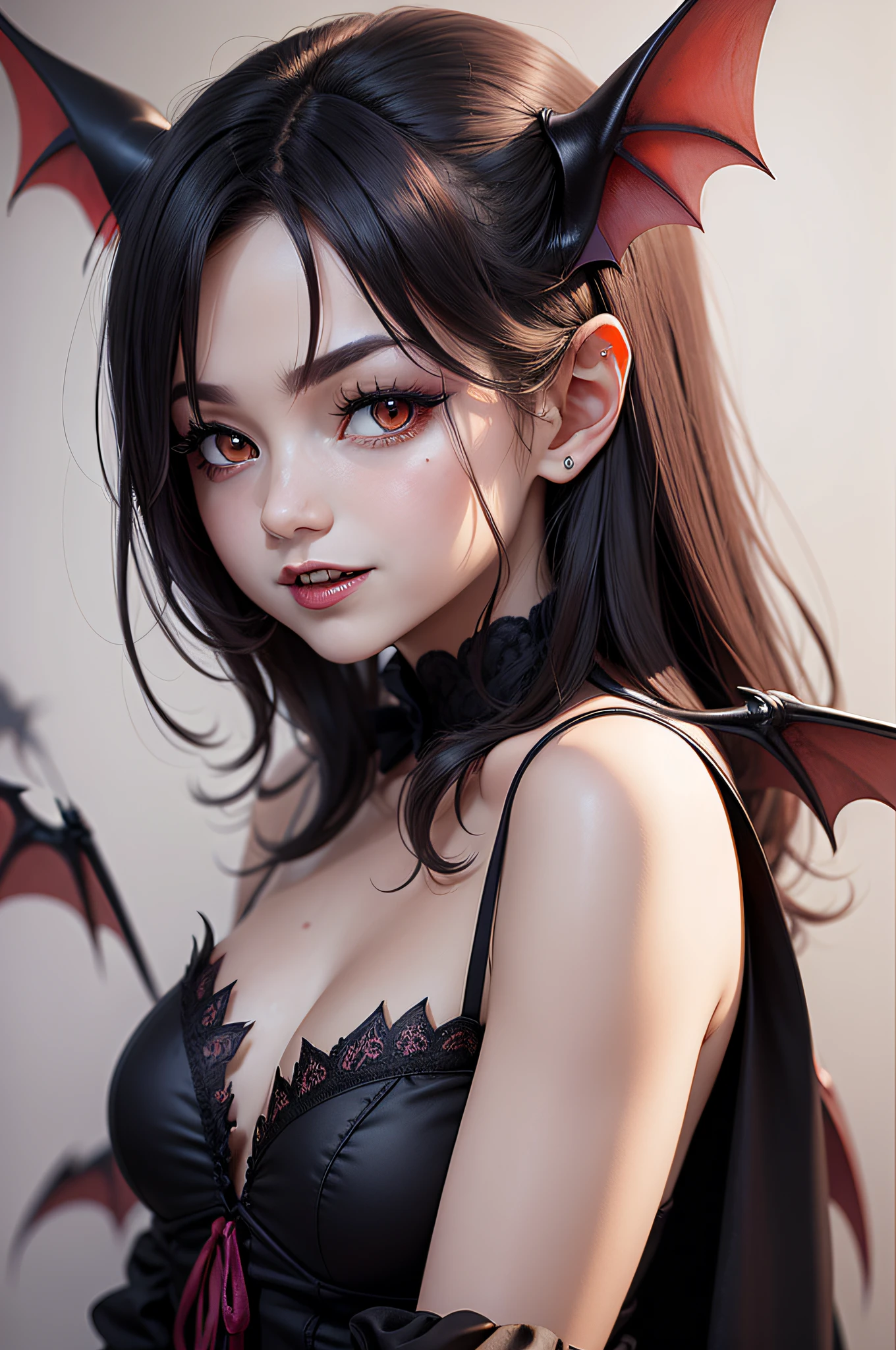 8k, hight_quality, best quality, Gal Gadot, succubus_evil, armpits, two_wings, ager, large_black_tail_hairband_ribbon, 1girl, blue_eyes, (lolil), big_legs, large_socks_thighs, shotrs_school_dress, big_hips, stand_up, smile_red_lips.