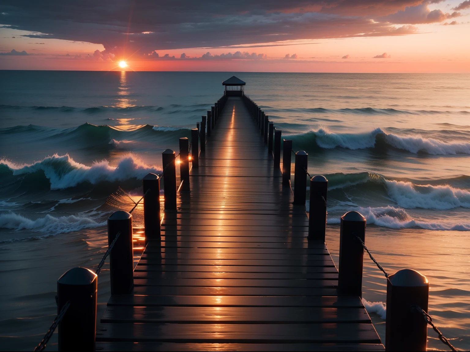 Sunset and sunset,jetty,Clouds