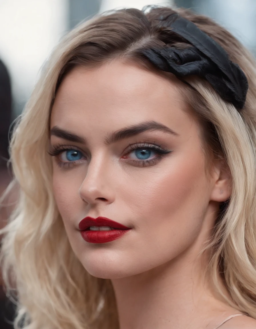 Margot Robbie,Harley Quinn style,(beautiful and bold, seductive and attractive, blue eyes, , long curly black hair, sweaty body, open shirt, short shorts, thick legs). (Sexy makeup, Hot figure,cinematic effect), (Best quality, masterpiece, depth of field, Full HD, 4K, richness of detail). Portrait style