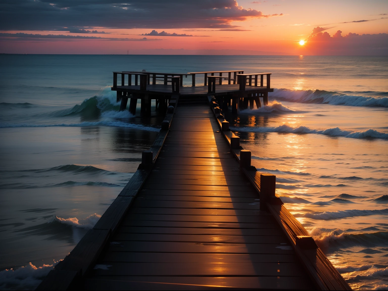 Sunset and sunset，jetty，Clouds