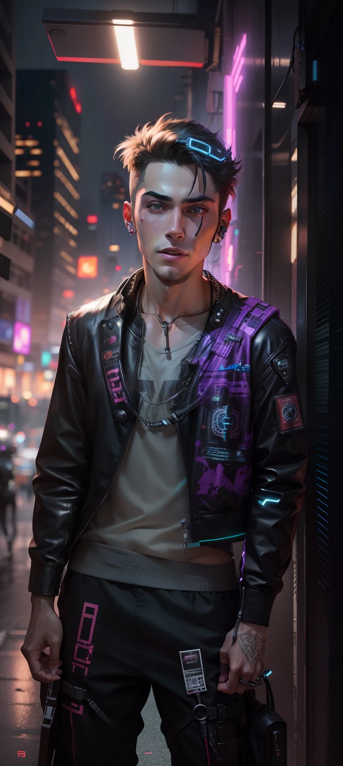 Change background cyberpunk, handsome boy, realistic face,8k, Ultra realistic