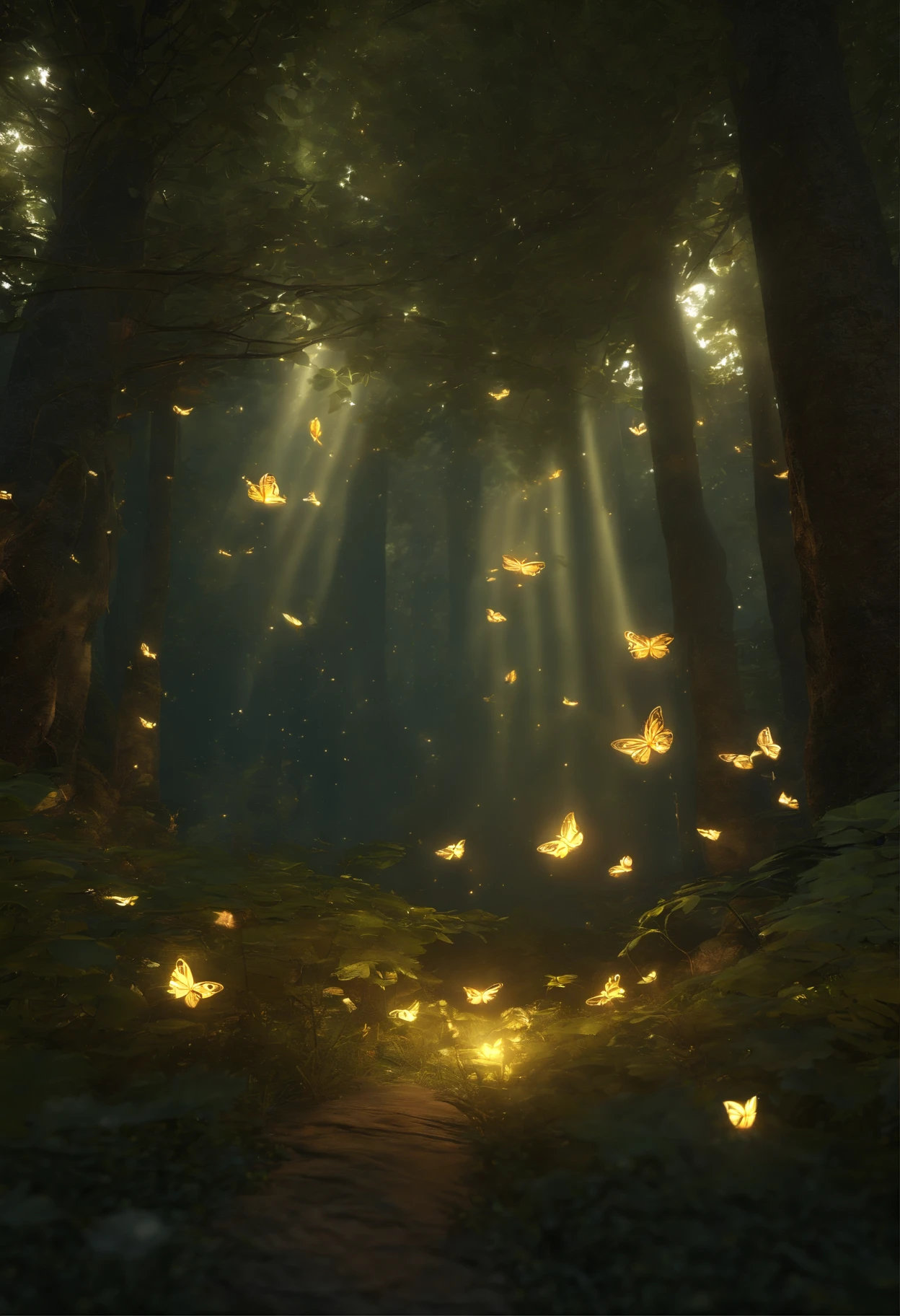 A masterpiece, the best quality, stunning reflections, the best reflections ever. (very detailed CG unity 8k wallpapers), (best quality), (best illustrations), (best shadows), forest theme with natural elements. Tall trees, quiet streams, small glowing mushrooms surrounded by delicate leaves and branches, with fireflies and glowing particle effects,, (natural elements), (jungle theme), (leaves), (twigs), (fireflies), butterflies, (delicate leaves), (glow), (particle effects). , Isometric 3D, Octane Rendering, Ray Traced, Super Detailed