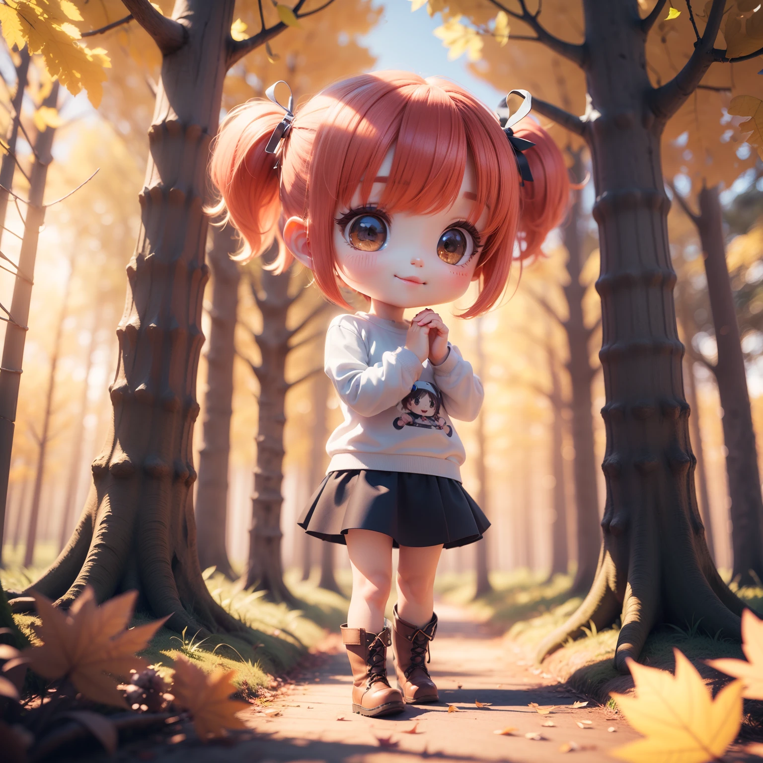 Cute Chibi Anime,(((Chibi 3D))) (Best Quality) (Master Price)、(Chibi twins:1.3)、Cute T-shirt、Gather Skirt、Amiage Boots、The background is a fairytale autumn forest、Holding hands and hands、Open your mouth and smile、standing
We're almost there
