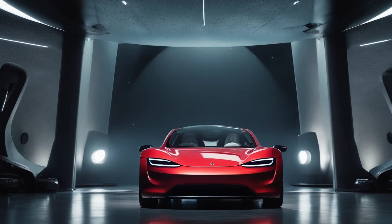 Qualidade de filme 4K，Film compositions，texturas finas，Base em Marte，Astronautas tocando guitarra, A cherry red Tesla Roadster floating in space WITH A GUY WITH SPACE TRAGE STANDING AT A SPACE-STYLE GAS STATION TO FUEL EM UM PLANETA FUTURISTICO NO ESPAÇO, ABASTECENDO, CEU ROXO E 2 PLANETAS VISIVEIS, COM UM HOMEM VESTIDO ROUPAS ESPACIAIS PERTO DA BOMBA DE ABASTECIMENTO