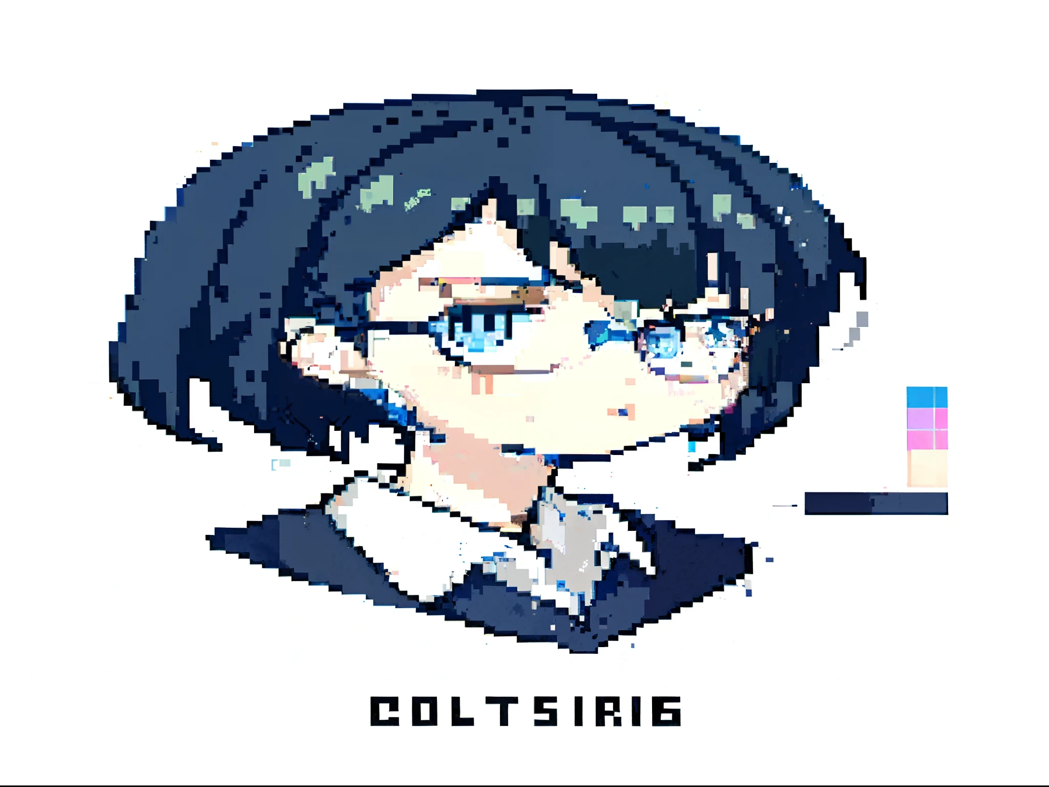 (master-piece,Top Quority,Best qualtiy),PIX,Pixel Art,1 Boy,Close-up of head,White Hair,eyeglasses,Short hair details,Against the background of the back is a mattress.,radius