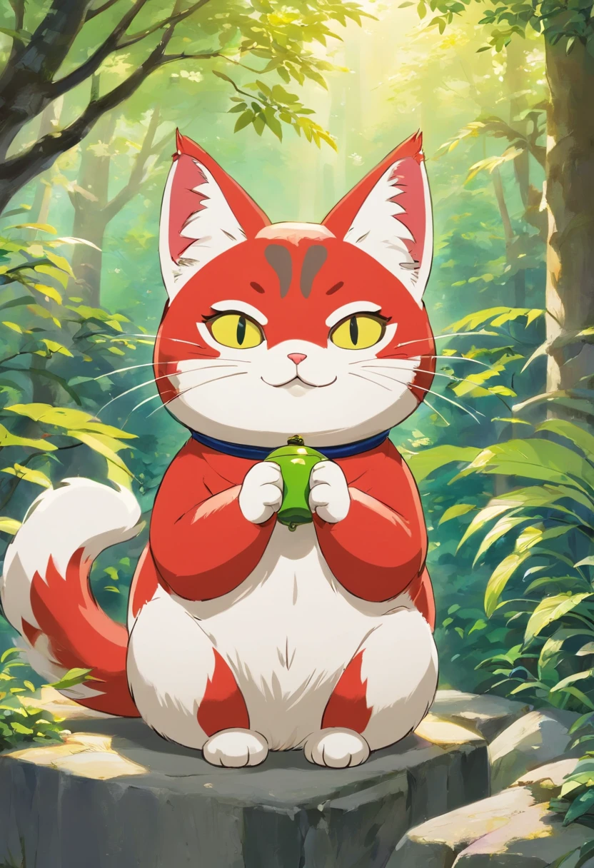 A character that combines the characteristics of a beckoning cat and a cat。Maneki-neko is usually、Because I am making a gesture that invites happiness with one hand.、Let's incorporate this pose into the cat。Like a beckoning cat、Pose with one hand raised and palm facing forward,、Big smile、Items that bring good luck usually、Maneki cat is gold or red、Although it is based on white、In accordance with the culture of Aso, the ear color is green　designs: Incorporating Mt. Aso's ears into cats' ears。To make the shape of the ears resemble Mount Aso、Get creative with your design。 Draw your character's design in detail。Ear shape and pose、Facial expressions are devised to enhance the characteristics of the character