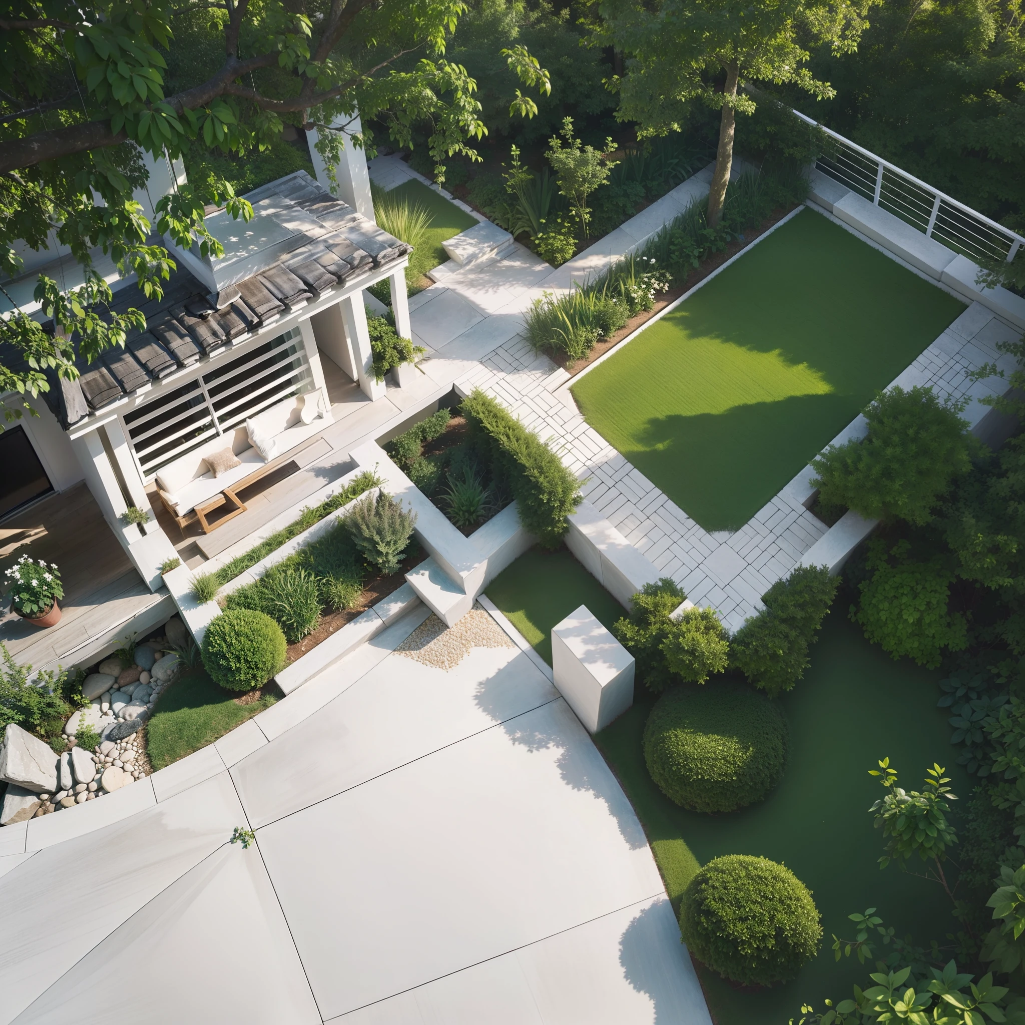 white architecture, lush green plants, minimalistic, serene, modern, natural lighting, clean lines, spacious interiors, serene atmosphere, geometric shapes, harmonious blend of nature and structure, pristine white walls, floor-to-ceiling windows, minimal furniture, open floor plan, minimalist decor, uncluttered spaces, calming ambiance, Zen-like simplicity, tranquil garden views, balanced composition, organic materials, seamless integration of indoor and outdoor spaces, architectural elegance, simplicity in design, a sanctuary of serenity, timeless beauty, pure and understated elegance.