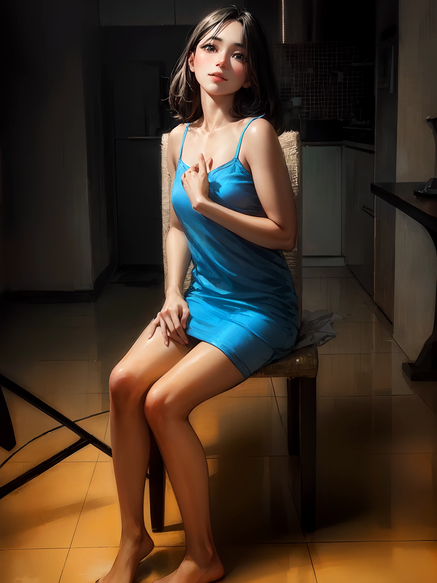 a milf, best quality, nude, sitting on bed, looking at the camera, serious, 8k, best quality, nude, bright bed room, standing by bed, spreading your pussy, light blue silk curtain , anatomically correct, natural lighting, daytime, 60 years old, full shot,