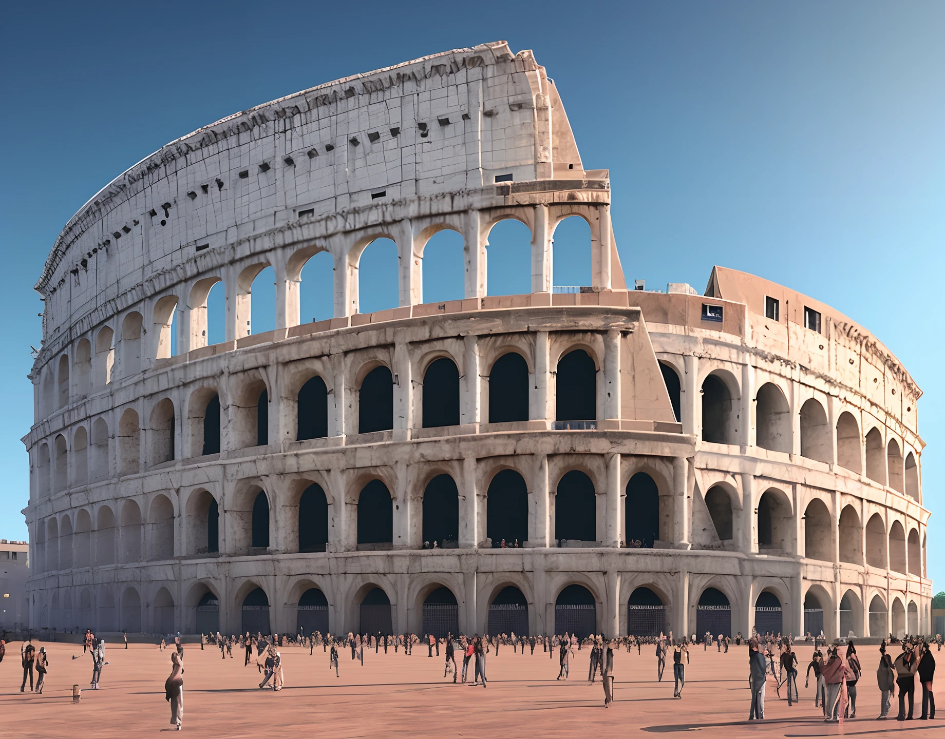 Create an ultra-realistic photo of the coliseum as it currently stands in 2023, com turistas