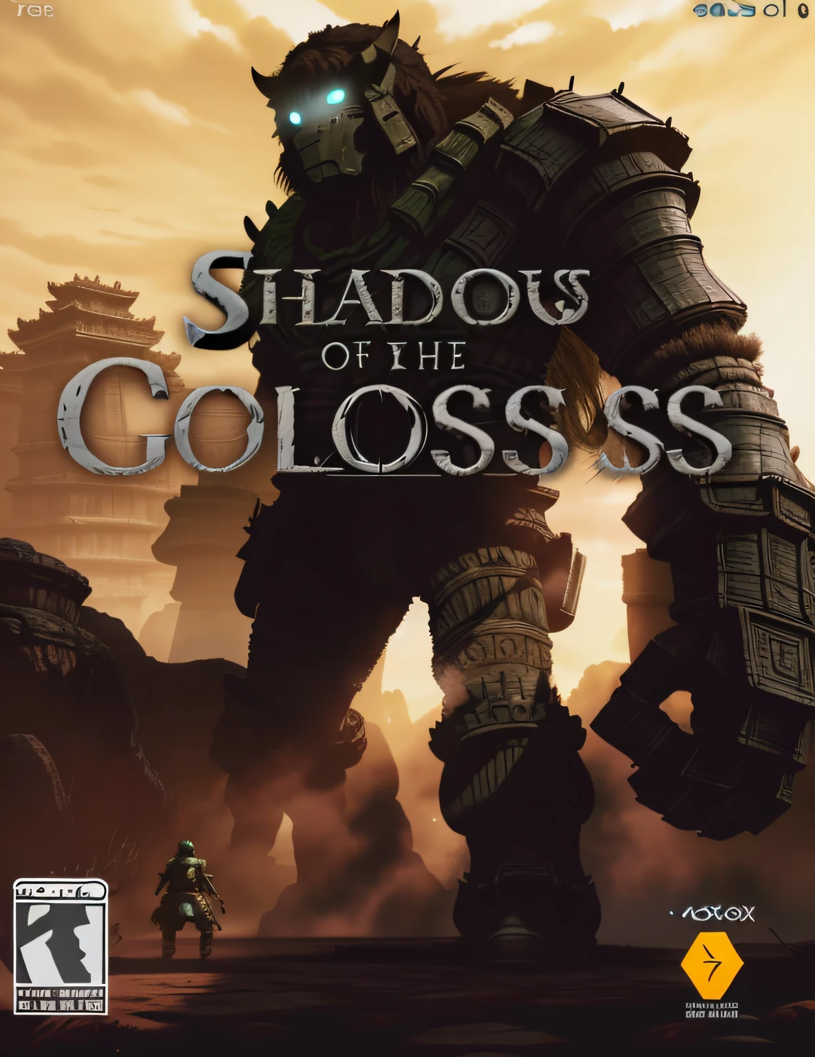 shadow of the colossus, shadow of the colossus, colossus, game box art, front cover of a new video game, video game cover, pc boxart, game cover art, video game box art, videogame cover art, video game cover art, action rpg video game, 1/30, occlusion shadow, pc game, 3 rd person action adventure rpg