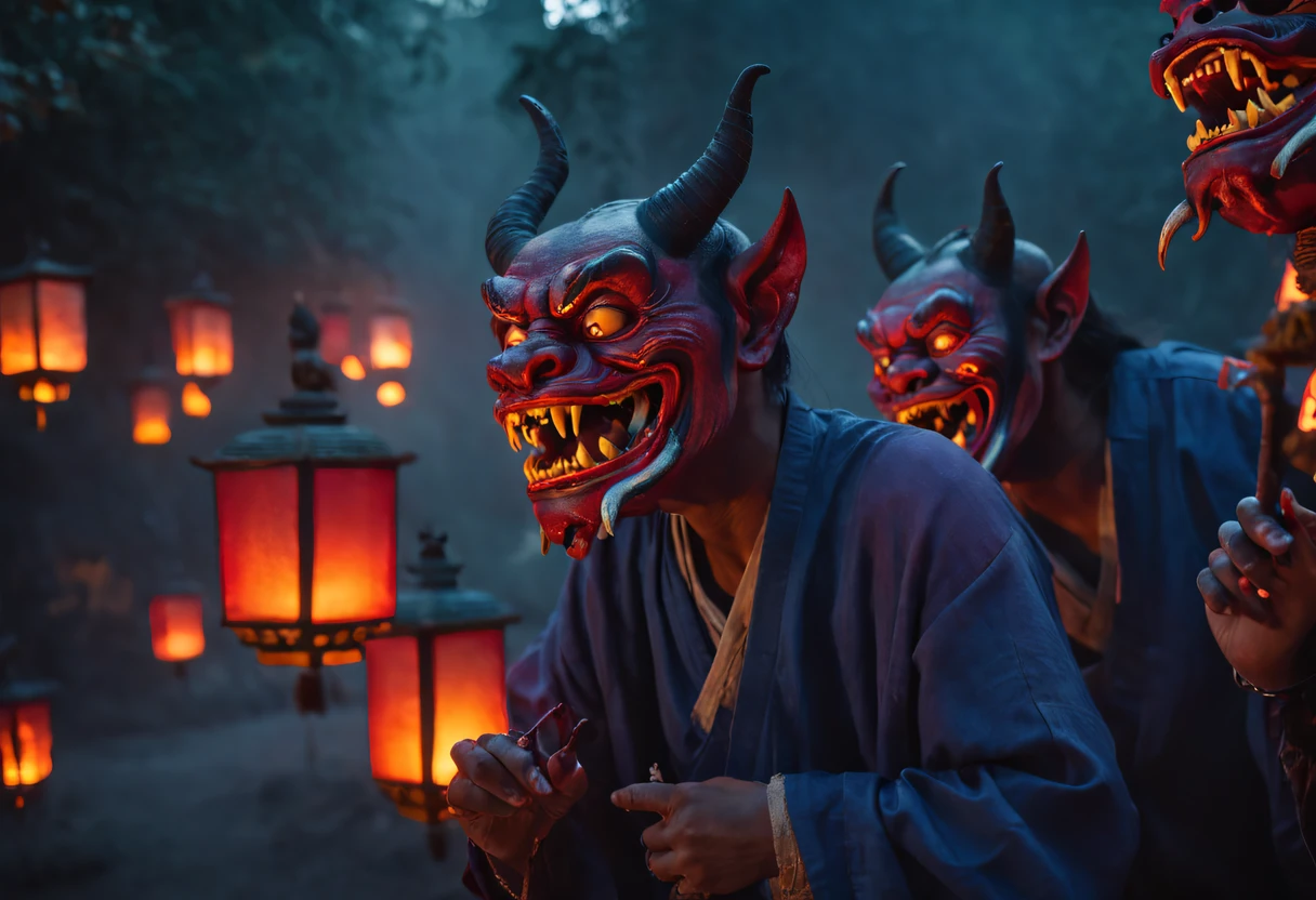 "A mesmerizing and haunting portrayal of the 'Night Parade of One Hundred Demons' – a masterpiece with impeccable quality, depicting a mystical and ethereal atmosphere. Capture the essence of the parade with intricate details, immersive lighting and shadows, vibrant colors, and dynamic angles. Showcase a diverse range of supernatural creatures and spirits, each with their unique characteristics and expressions. Emphasize the mesmerizing glow of lanterns, the eerie ambiance of moonlight, and the mystique of mist and fog. Transport the viewer to a world filled with otherworldly wonders, where ancient folklore comes to life and the boundary between reality and fantasy blurs."
