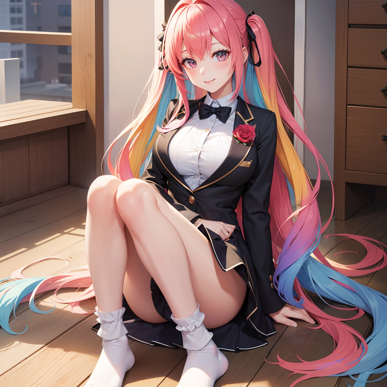 girl,harems,Multiple beautiful girls are drawn, A smile、multicolored hair 、top-quality、masterpiece、HD image quality、校服、blazers、beautiful a girl、a beauty girl、Colossal tits、超A high resolution、Loose Socks、Excellent style、