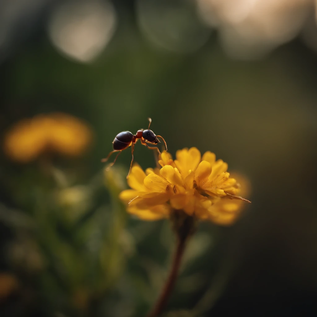 an ant stands on a hill with a beautiful flower