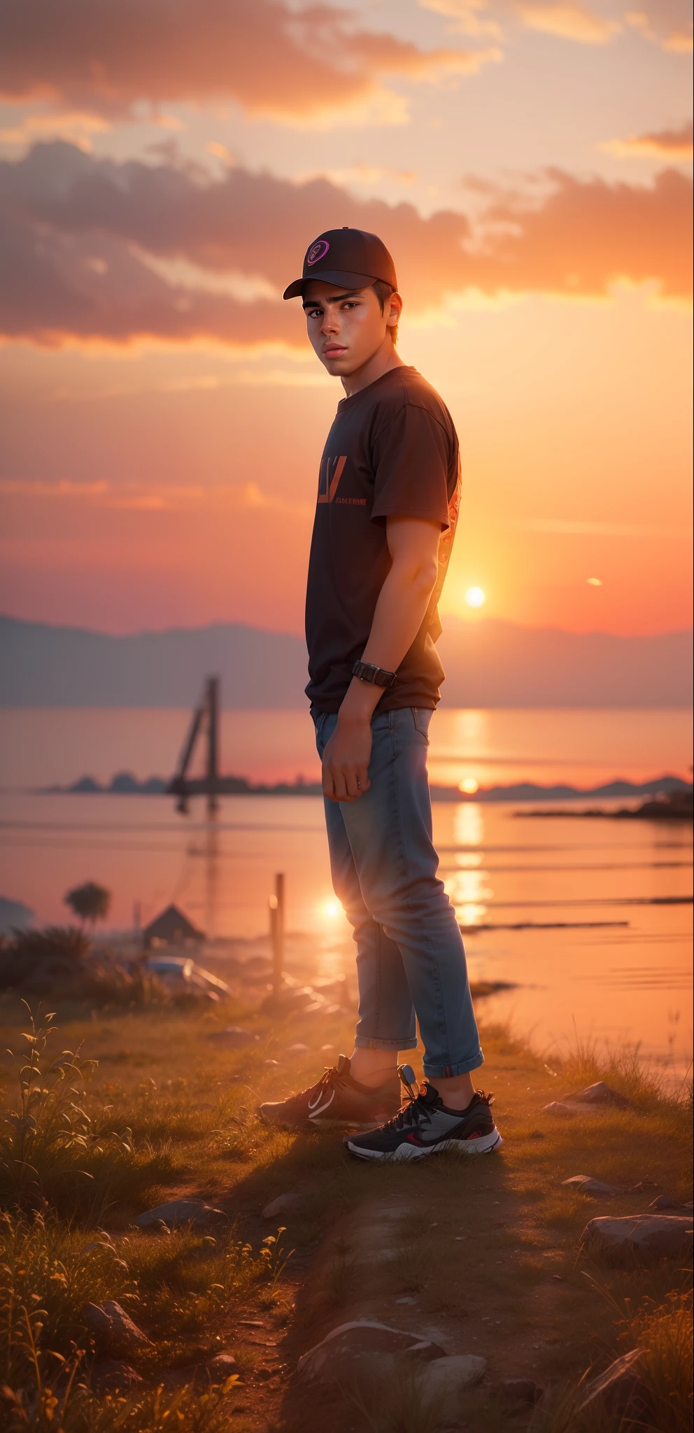 Change background sunset realistic face teenager boye