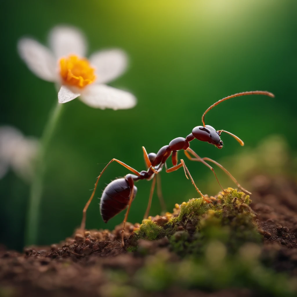 an ant stands on the hill with a beautiful flower