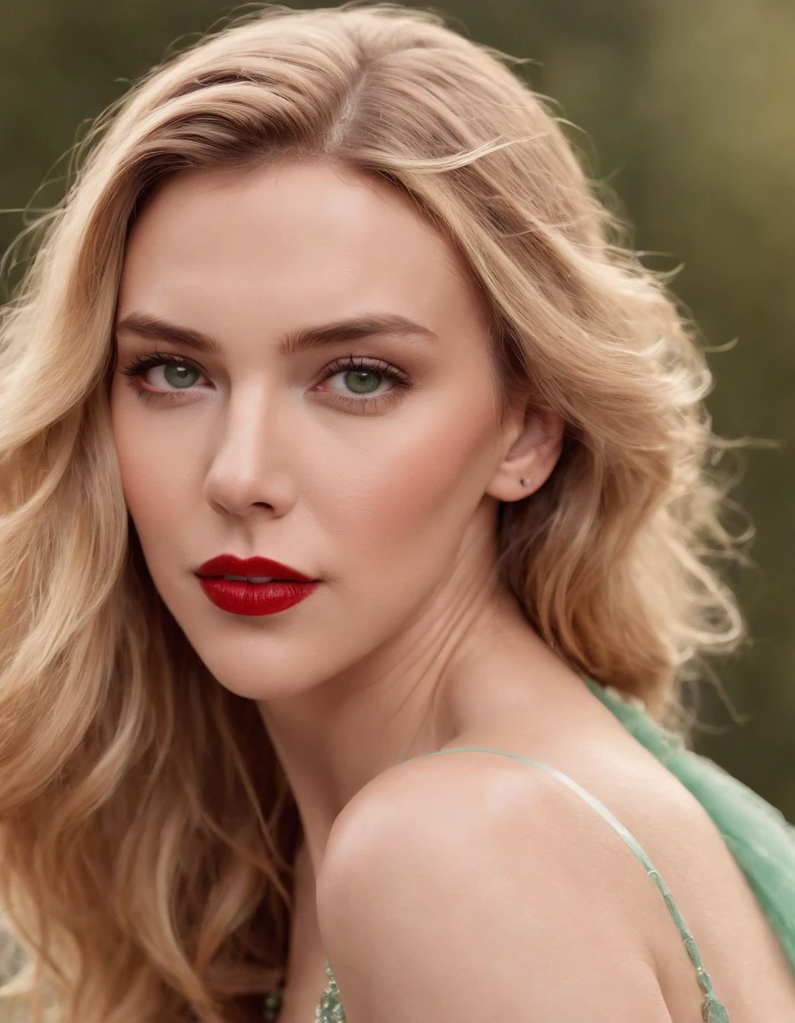 (Scarlett Johansson) photo of a stunning beautiful woman in the cover of a fashion magazine, long messy windy blonde hair, green eyes, (magazine style:1.3),  modelshoot style, (extremely detailed CG unity 8k wallpaper), photo of the most beautiful artwork in the world, Intricate, High Detail, Sharp focus, (sexy shiny red dress:1.1), (looking at viewer), (detailed pupils:1.3), (modern outfit:1.2), (closeup), red lips, (earrings), (fashion magazine)