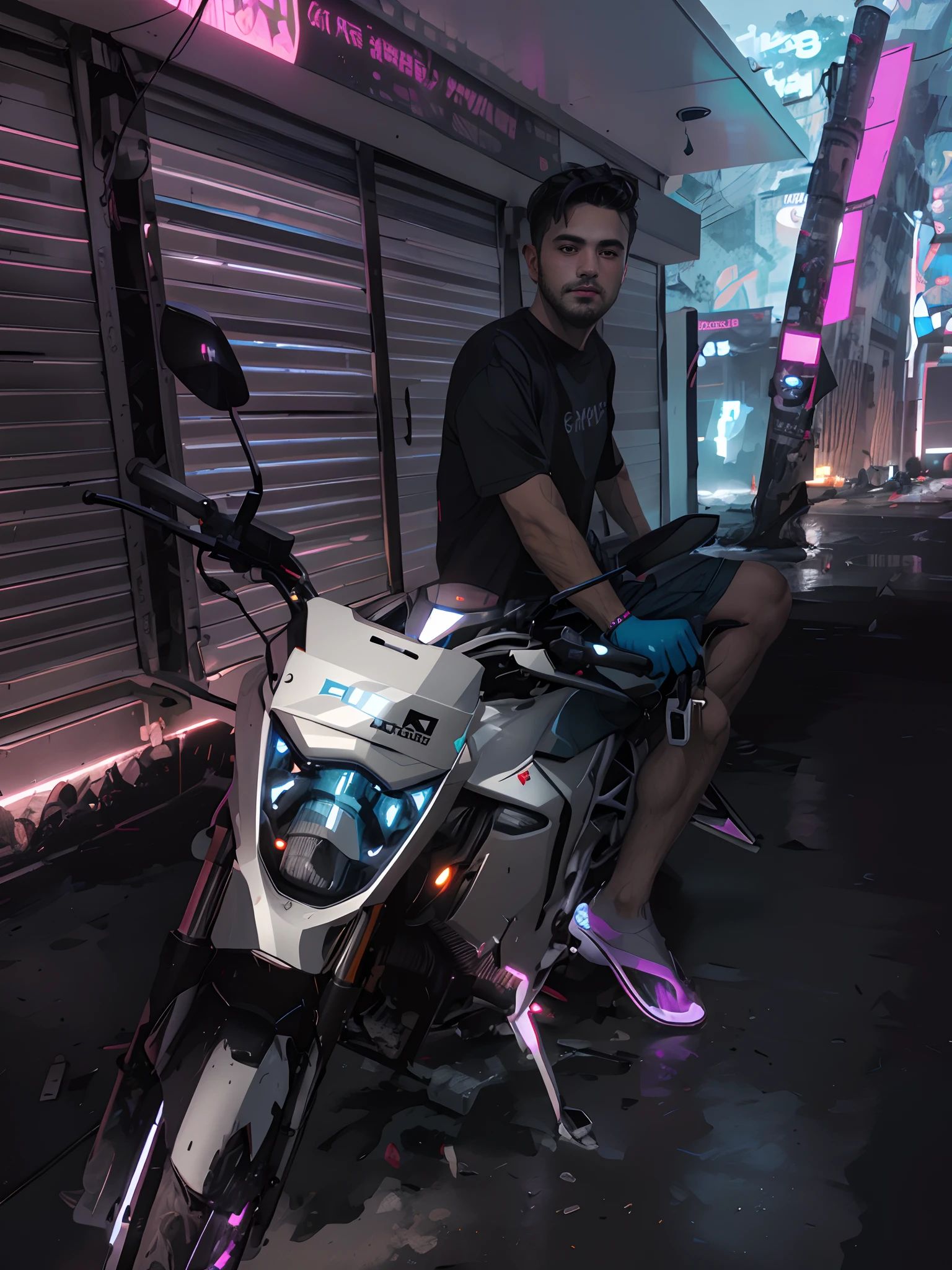 arafed man sitting on a motorcycle on a city street, dang my linh, profile picture 1024px, hoang long ly, by Dan Content, taken in 2 0 2 0, at nighttime, sitting on cyberpunk motorbike, in style of lam manh, thawan duchanee, damien tran, taken with sony alpha 9