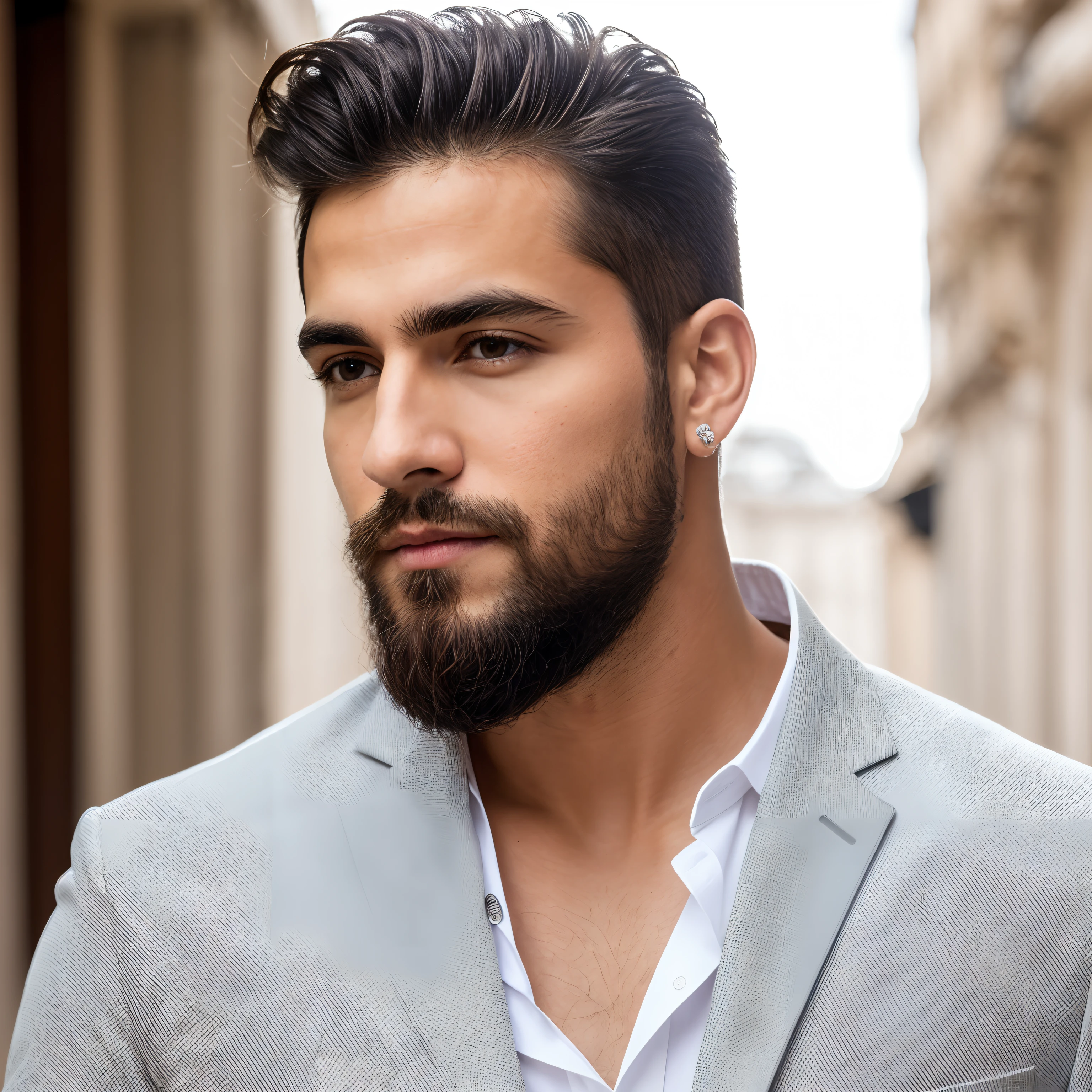 Hombre, fondo blanco, cara detallada, mejor calidad, Alta calidad, Retroceso de la piel, poros de la piel, Cuero texturizado, equivalente, cell phone camera, Ojos detallados, , 8k, UHD, 8k UHD, boca cerrada, Ropa casual, barba, pale-skin, usar un traje