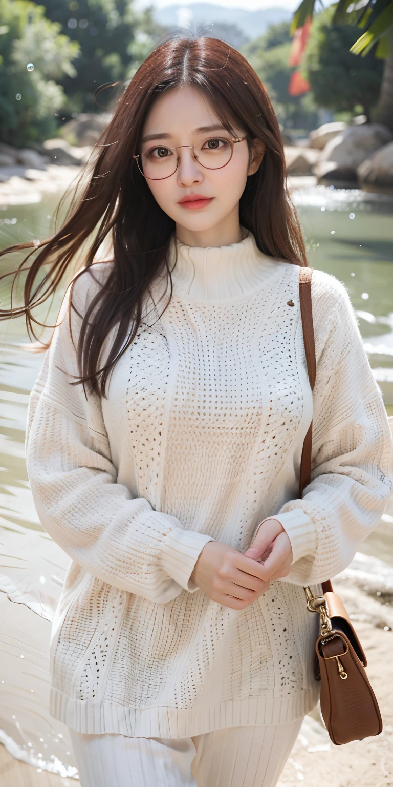wears glasses、Beautiful witch in her 40s、nasolabial folds、Wrinkles on the neck、eyes are medium size