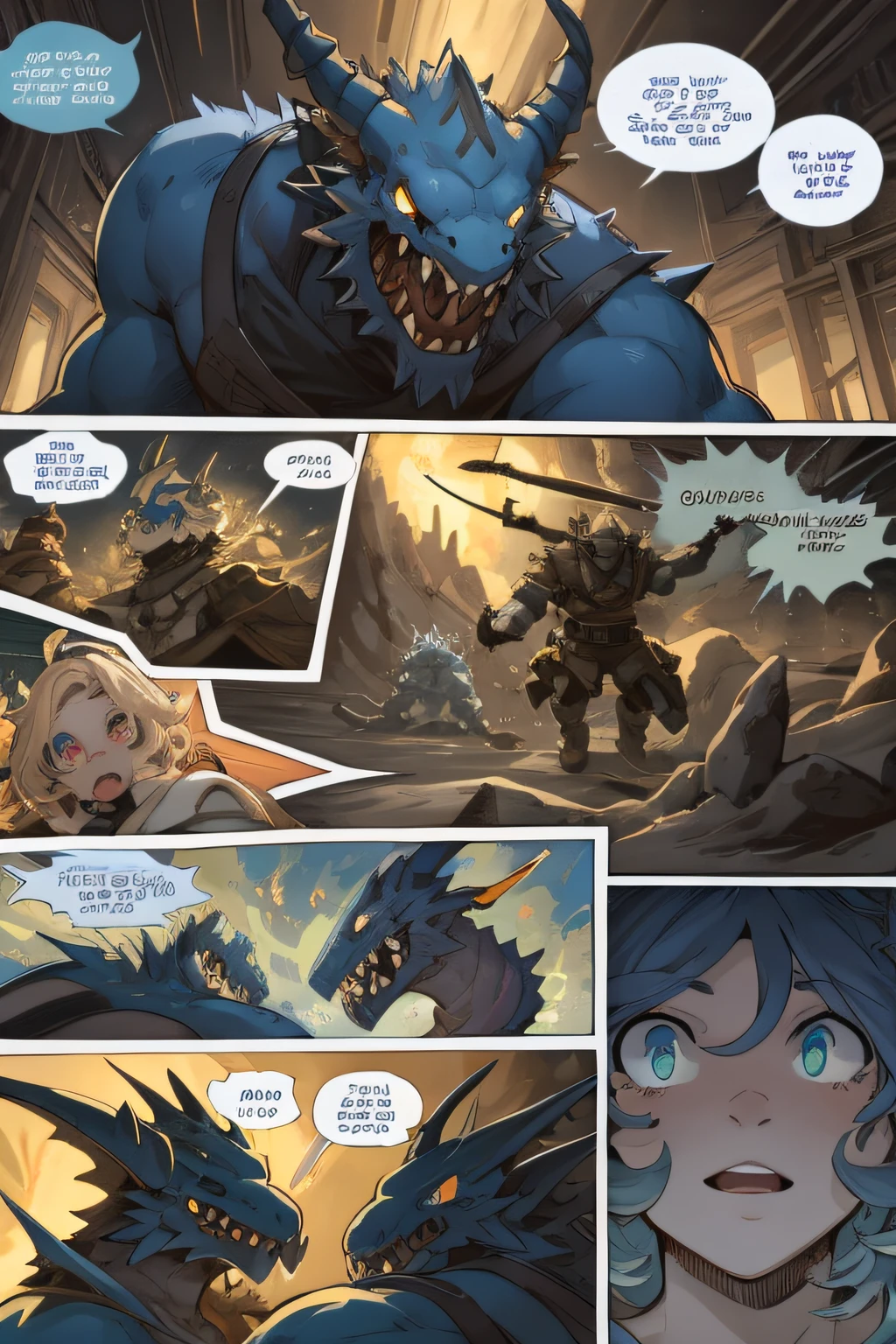 Top quality, Best quality, A high resolution, Masterpiece, Super high resolution, Detailed background, Many beauties VS monsters, 5girl, 1 monster,absurderes(Highly detailed beautiful face and eyes)Perfect anatomy, Good lighting, Various expressions, a variety of poses, Various angles, full bodyesbian, Shot, Dynamic Angle(American comic strip style panel layout, Voice balloons, English text, Hand drawn sound effect stickers used in American comics),
