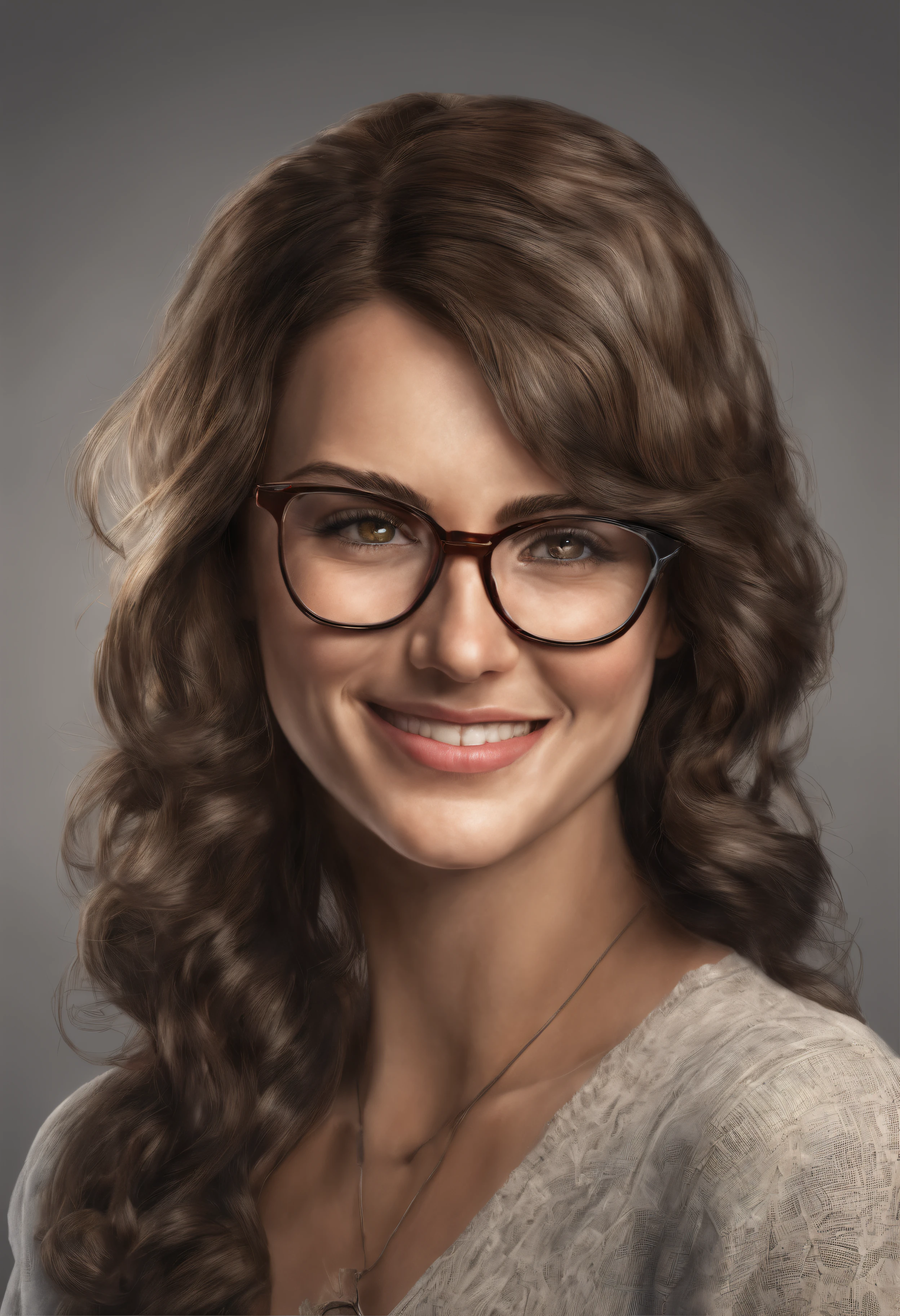 Generic woman, brunet hair, glasses, nice smile