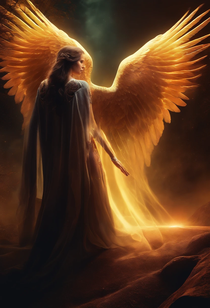 (cosmic fallen angel,glowing light eyes,biomechanical,eerie,creepy,nightmarish,very bright colors,light particles,light glowing,mshiff,wallpaper art,UHD wallpaper:1.2),ultra-detailed,(realistic,photorealistic,photo-realistic:1.37),portraits,landscape,horror,anime,sci-fi,photography,concept artists,vibrant colors,strong contrast,dramatic lighting,digital painting,metallic textures,neon lights,ethereal atmosphere,futuristic elements,angelic wings,tribal patterns,intergalactic backdrop,wispy smoke,ethereal aura,energy emanating,breathtaking view,cosmic phenomena,mysterious presence,bewitching beauty,mesmerizing gaze,colorful nebulae,celestial alignment,dark underworld,luminous halo,hauntingly beautiful,unearthly being,intense emotions,dark desires,haunted dreams,enigmatic expression,illusionary world,striking details,otherworldly realms,imposing presence,transcendent entity,enchanted realm,colossal power,radiant energy,spellbinding allure,divine figure,enchanted wings,fusion of technology and nature,portrayed in surrealistic style,impressive depth,mesmerizing symmetry,sublime beauty,dramatic composition,immersive experience,vivid dreamscape,fantastical elements,exquisite artistry.