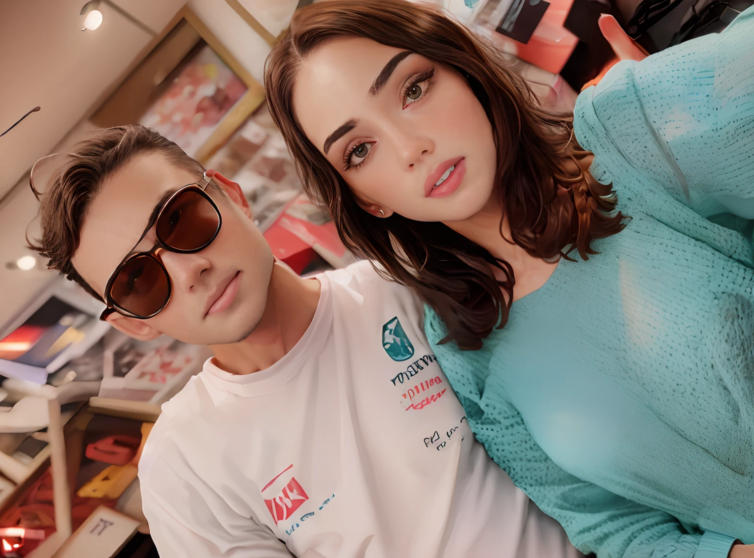 There's a man and a woman taking a selfie in a store, Charli Bowater e Artgeem, rostos ultra realistas, Arte Digital. Hiper-realista, Anton Fadeev 8 K, Foto retrato suave 8 k, ultra realista 8k octan foto, Rosto ultra realista, hyperrealism artstyle, Hiper realista