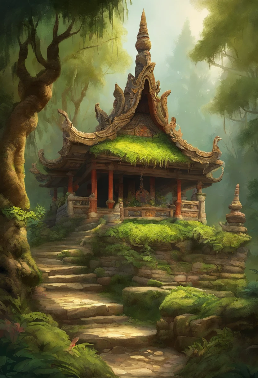 (isometric 3D),(masterpiece), (extremely detailed CG unity 8k wallpaper), (best quality), (best illustration), (best shadow),, a cute , Balinese Temple, A round turnip hut covered with moss, ,octane render,ray tracing,ultra detailed