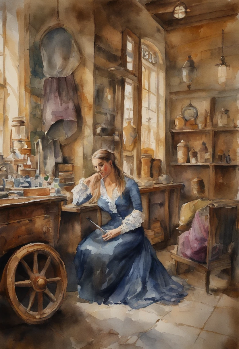 a girl portrait at  Tailor's Shop, detailed intricate,   krface,