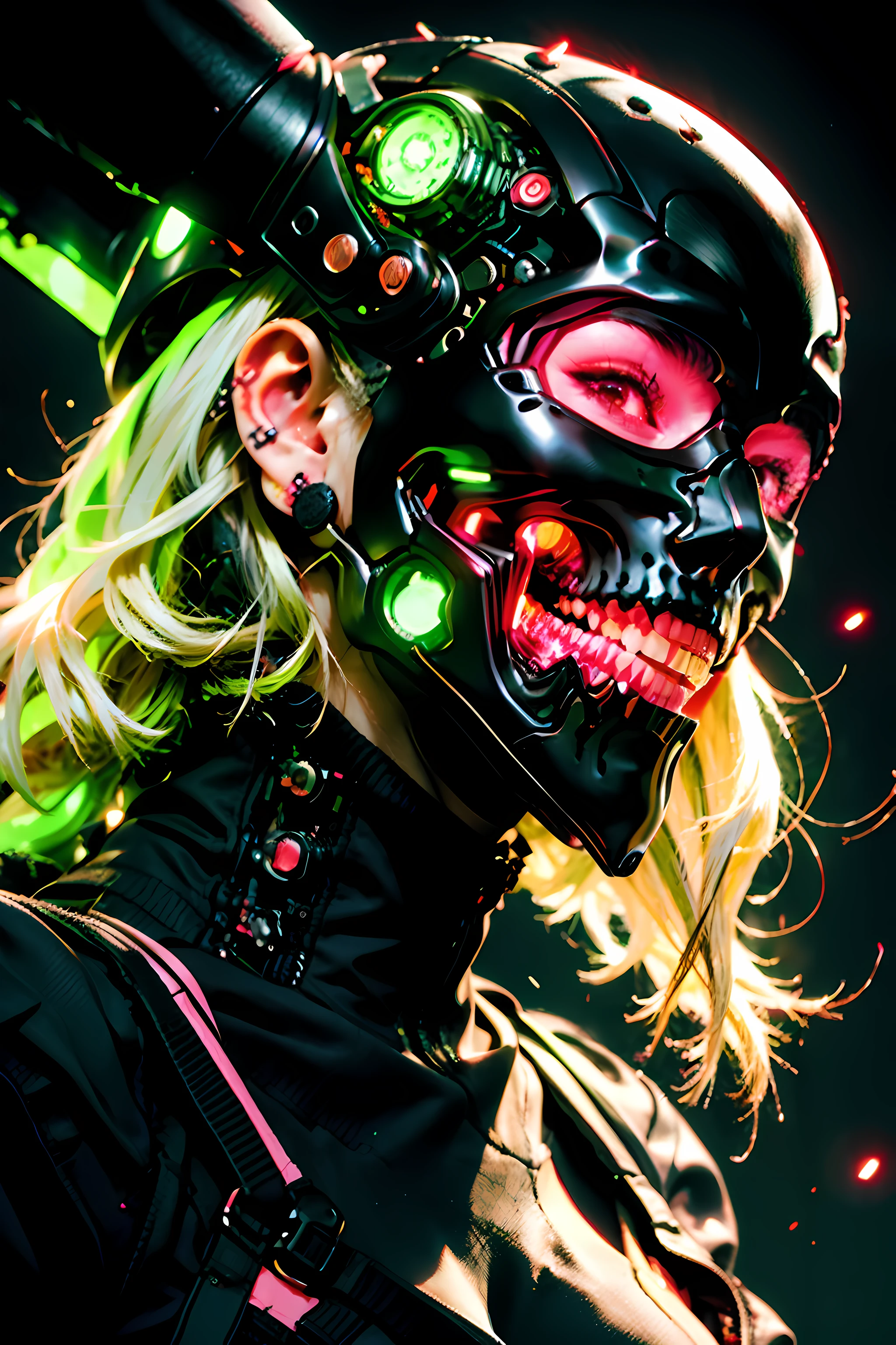 1girl, solo, necromancer, walking in shibuya tokyo, luminous fully hollowfied ichigo female version in elegant scene,colossal, blacklight red black,