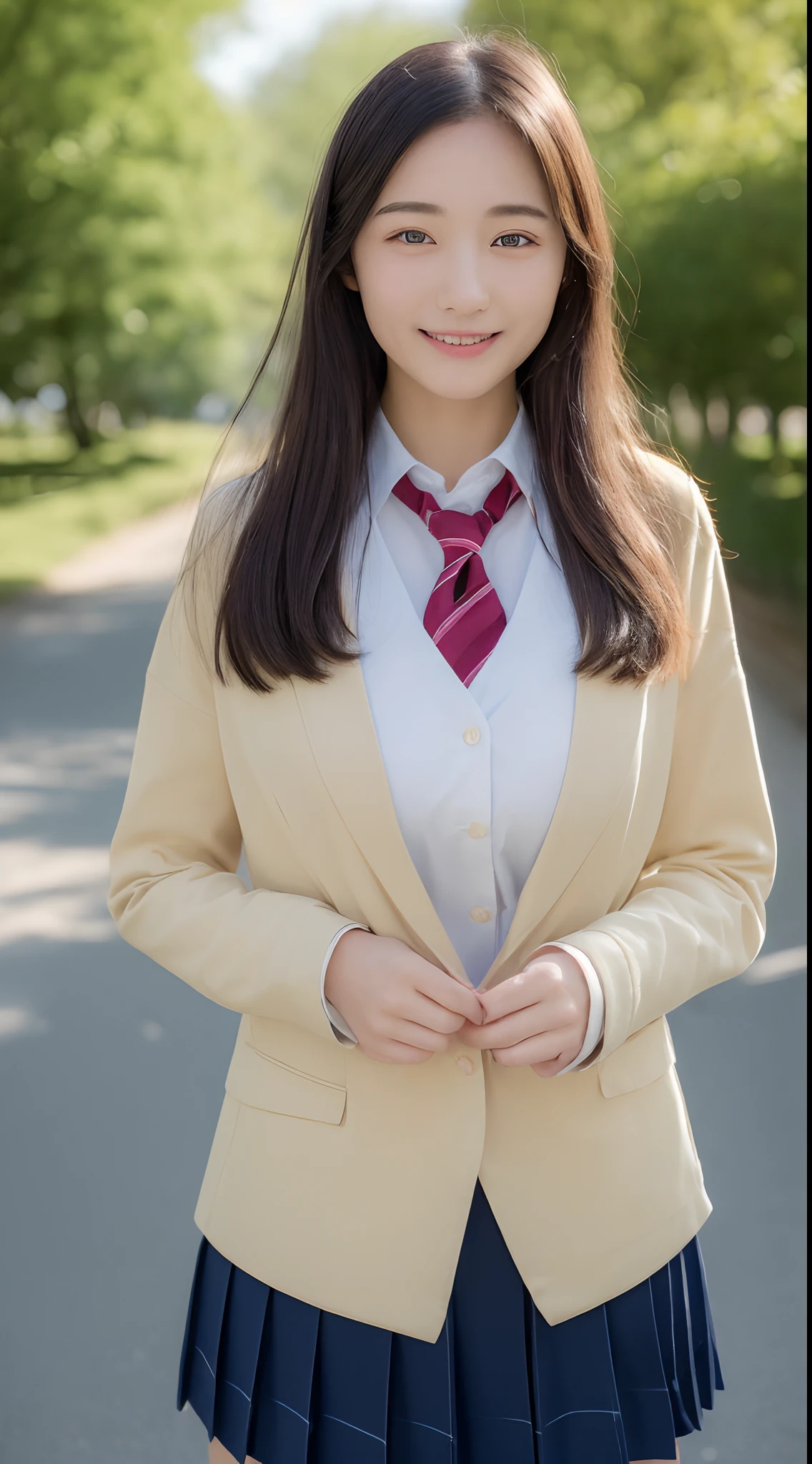 ((top-quality、8k、masterpiece:1.3))、1girl in、25 year old beautiful woman:1.3、full bodyesbian、(The long-haired、huge tit:1.2)、Schoolgirl Uniform:1.2、Super delicate face、Delicat eyes、二重まぶた、a smile、home、Random color clothes