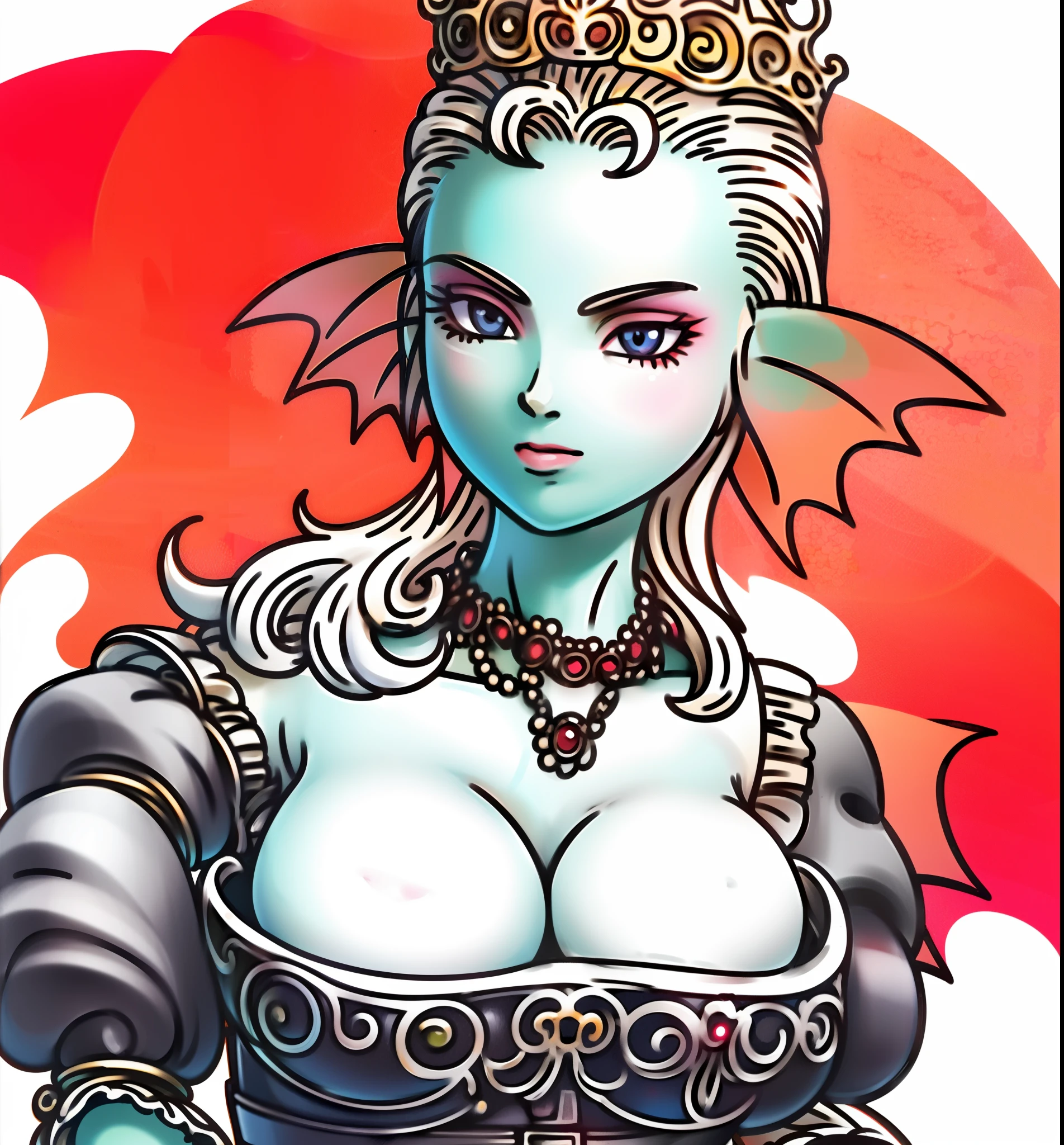 8K,high quality,anime,married,beautiful,beautiful face,clean,bright,highlights in eyes,sexy,super big tits,oversized tits,erotic,nude,beautiful line drawing. Blue skin, well drawn, ears with blue and orange gradient fins,