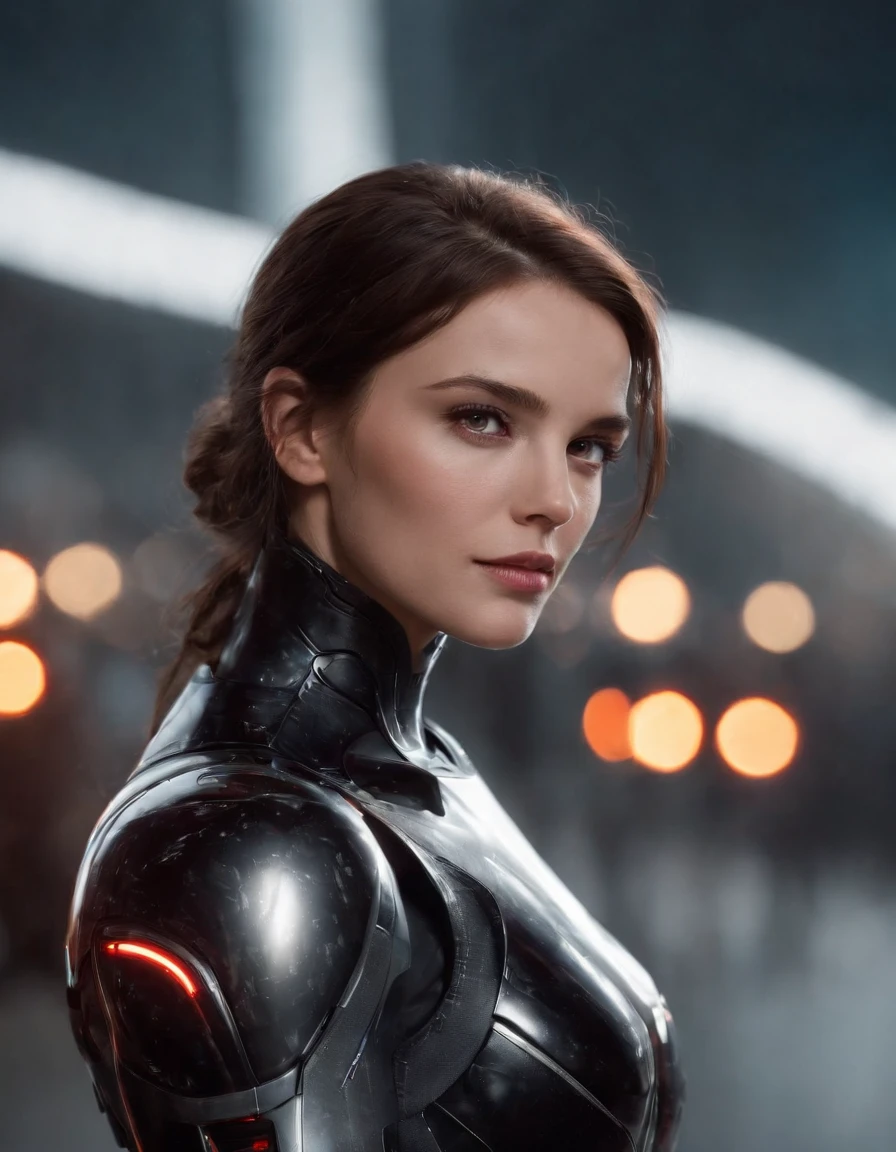 lizzyC1, ((best quality)), ((masterpiece)), (detailed), Midjourney Style, close-up, woman, robot, red eyes, concept art, inspired by Marek Okon, digital art, Crysis Nanosuit, futuristic, (glowing elements:1.1), 4:3 aspect ratio, dynamic duo