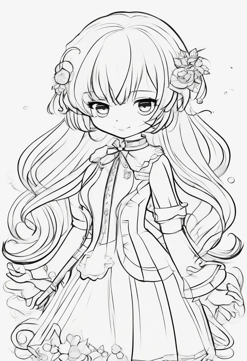 Personagem de anime Chibi, Chibi Anime , meninana loli, Livro colorir, estilo dos desenhos animados, linhas grossas, sem cor, fundo branco, strokes only