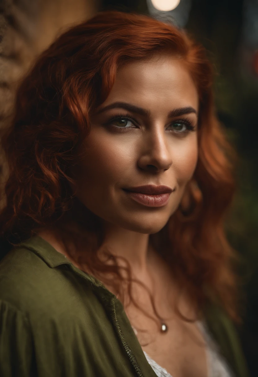 An urban goddess Latina with a caramel skin, vibrant red hair, and green eyes and masturbating