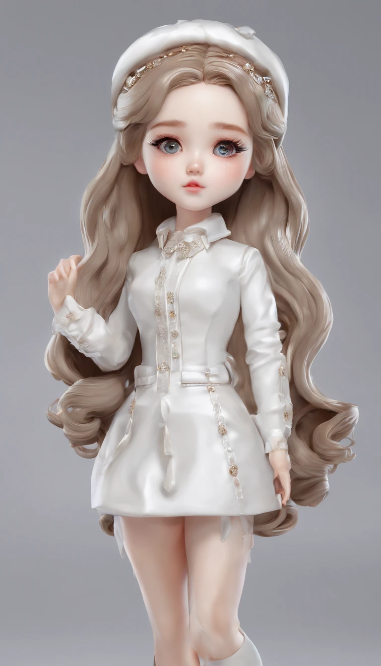 Super cute girl IP by pop mart, Bright Eyes, Cherub, little white skirt, clay, models, blind box toys, glossy and delicate, clean background, good shine, full body, 3D rendering, OC rendering, best quality, 4K, super detail --ar 3:4 50 --niji 5 --q 2 --s 2
