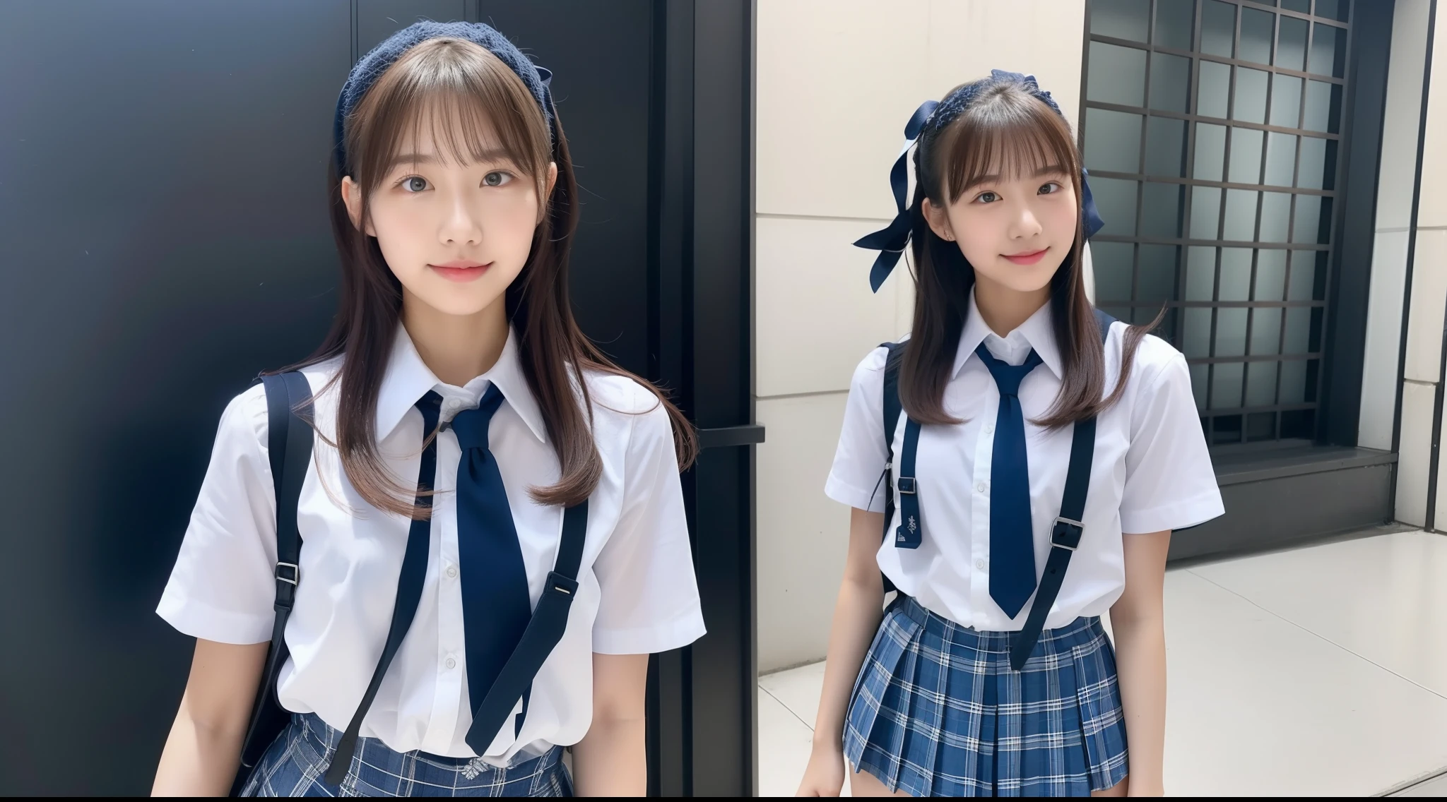 18-year-old schoolgirl in blue miniskirt and white shirt