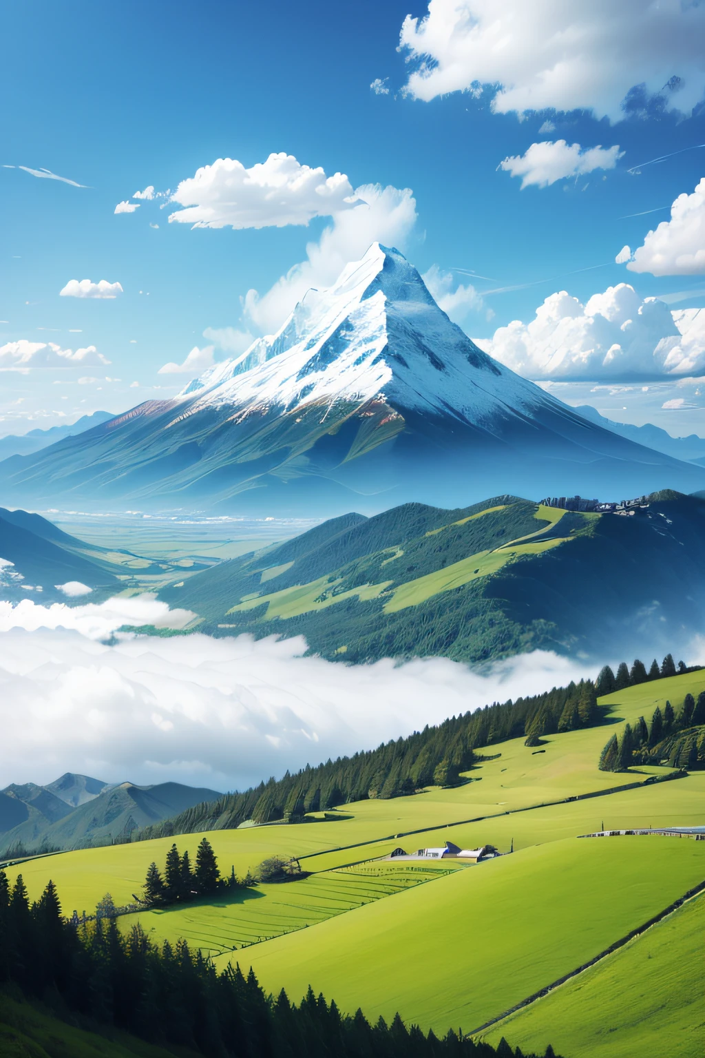 In the daytime、Blue Cloud、mountain ranges、large grassland