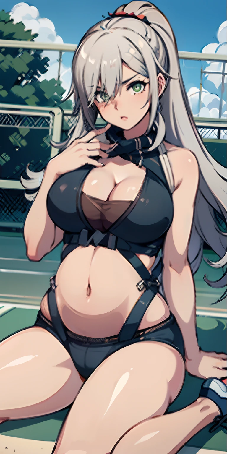 Shoichi, Uploaded on e621, by Pixelsketcher, by Bayard Wu, by Thomas Benjamin Kennington , author:Einshelm, Solo, full bodyesbian, Open belly volleyball uniform, Volleyball, volleyball field, Green eyes,Large breasts,tit,cleavage,Pregnant women with