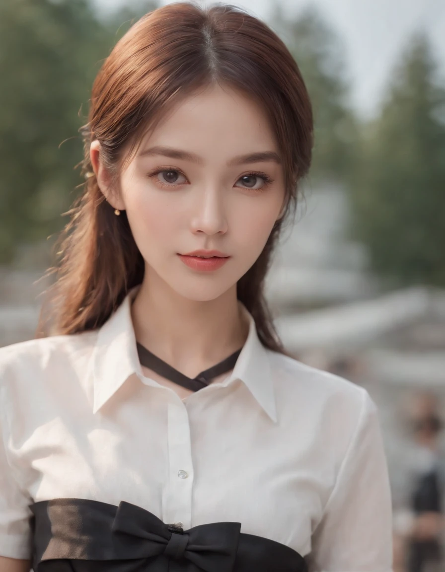((masterpiece)), (best quality), official art, extremely detailed CG, unity 8k wallpaper, ultra detailed, highly detailed, detailed background, vivid color, photorealistic, perfect lighting, best illumination, 1girl, prettye girl, supermodel, (mathayom uniform), white shirt, short sleeves, (black pleated skirt) , (miniskirt:1.5), belt