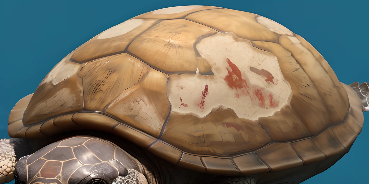Highly detailed skin, high resolution and detail, Realistic hyper-detail, turtle, Rough turtle shell，3Drenderingof，Potholed turtle shell，Tortoise shell with blood-colored scars，Scratches，the scars，with highly detailed skin, highly detailled texture