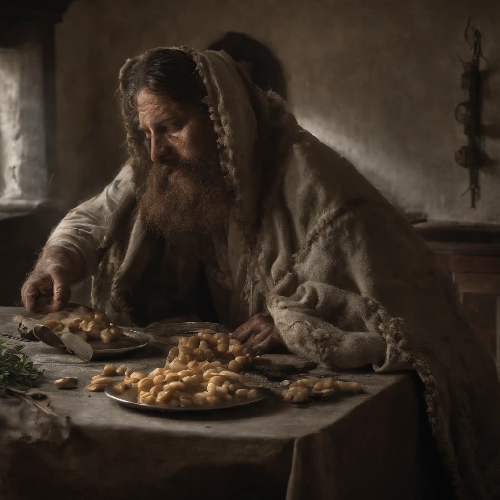 " disgusting vomiting and nasran in the plate, Painting by Beksinsky, Bernie Wrightson, Trending on ArtStation, horrorporn film, creepypasta"He'll eat it all.nowhere to go