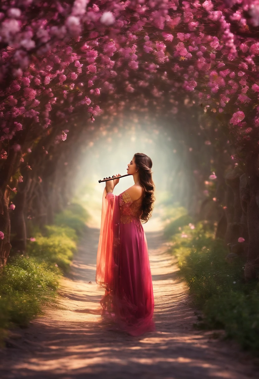 I immersed myself in the sea of flowers and enjoyed the wonderful sound of this flute,A trace of sweetness melted in the bottom of my heart,In the slight drunkenness of plum fragrance,Happiness overflows all around。