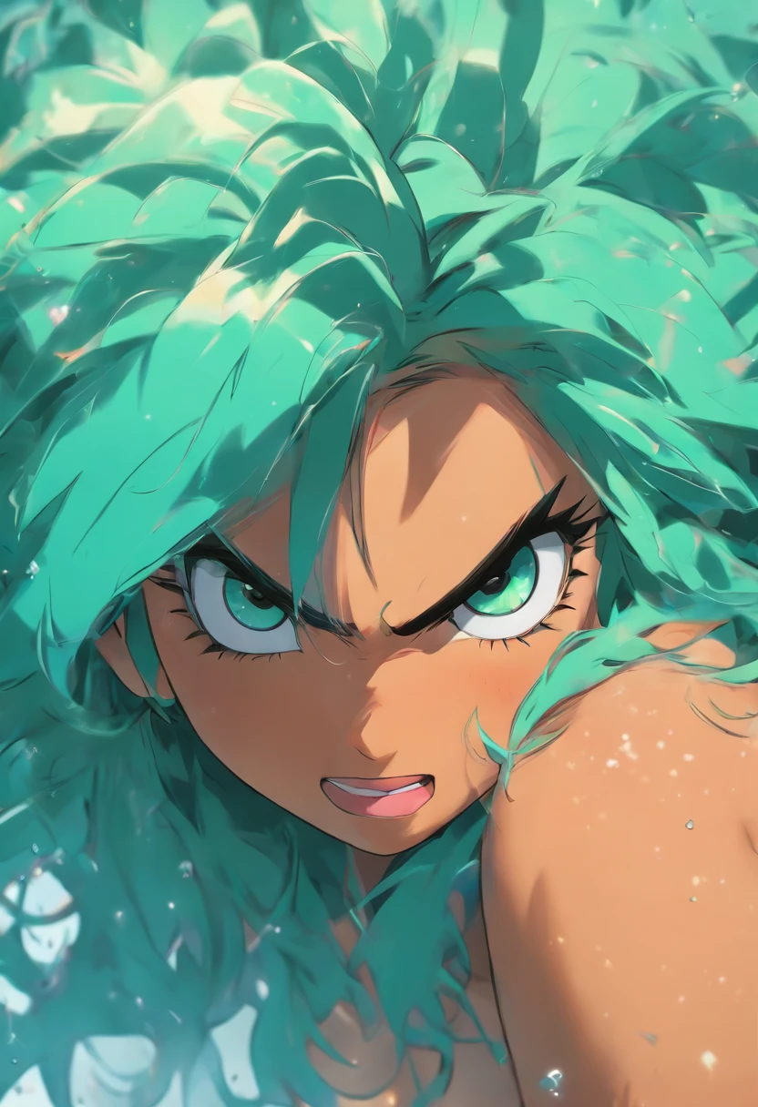 thick Urban Puerto Rican woman with teal hair, blue eyes, freckles and a big nose nude and masturbating fingering herself