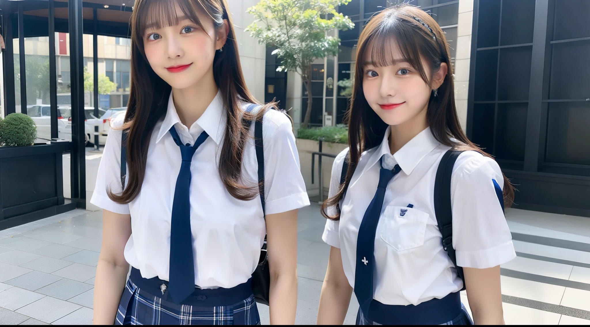 18-year-old schoolgirl in blue miniskirt and white Y-shirt