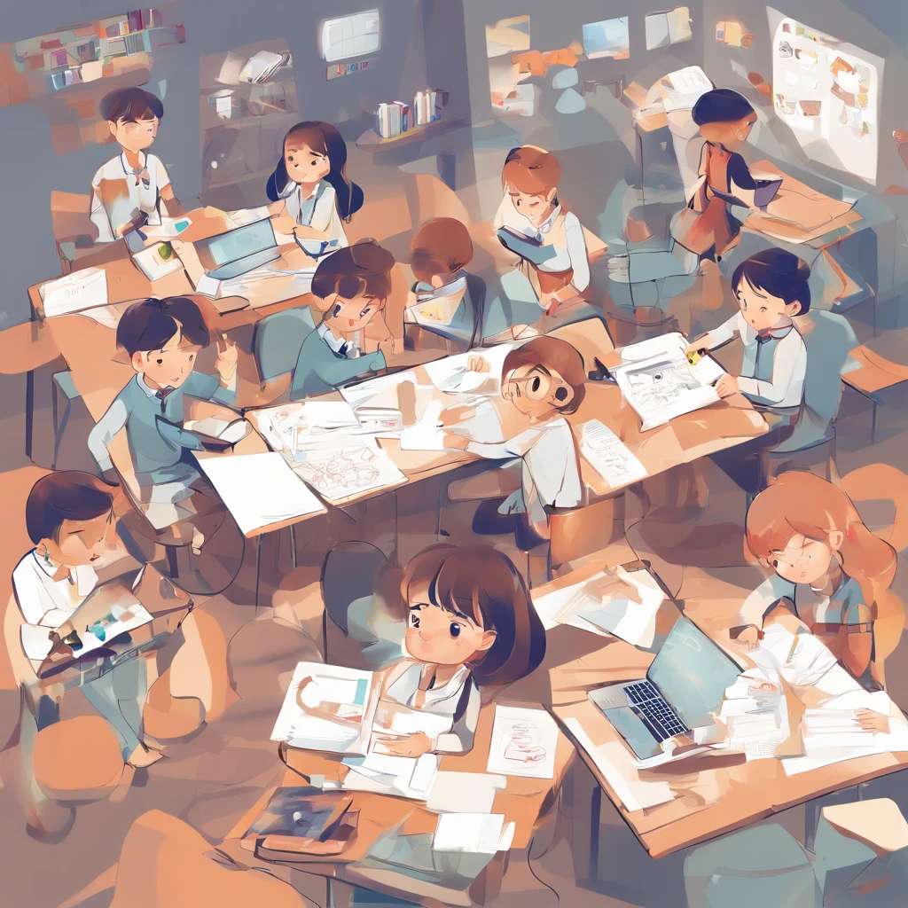Depict a bright classroom,Full of technology atmosphere。Students in the classroom can use VR glasses for virtual reality learning,They can explore a variety of scenarios and knowledge in an immersive way。ao mesmo tempo,There are also students drawing cartoon characters,Show their creativity and artistic talent。Teachers are teaching students how to take pictures with their cameras,Develop their photography skills。Still others draw with brushes,Express your thoughts and feelings。ao mesmo tempo,There are also students exploring the inside of the classroom,Discover new knowledge and discoveries。There are even students operating drones to measure,Demonstrate the application and innovation of technology。The entire illustration can be laid out vertically,to highlight the faces and expressions of the characters,It gives people a feeling of closeness and authenticity。This illustration is suitable for commercial use,Can be used for education-related advertising、promotional materials, etc,Show the technology and innovation of modern education。ao mesmo tempo,Well-portrayed character faces can also bring a better visual experience to the audience。